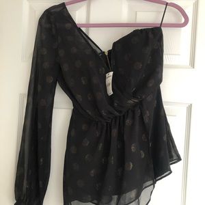 Express Asymmetrical Polkadot Chiffon Blouse